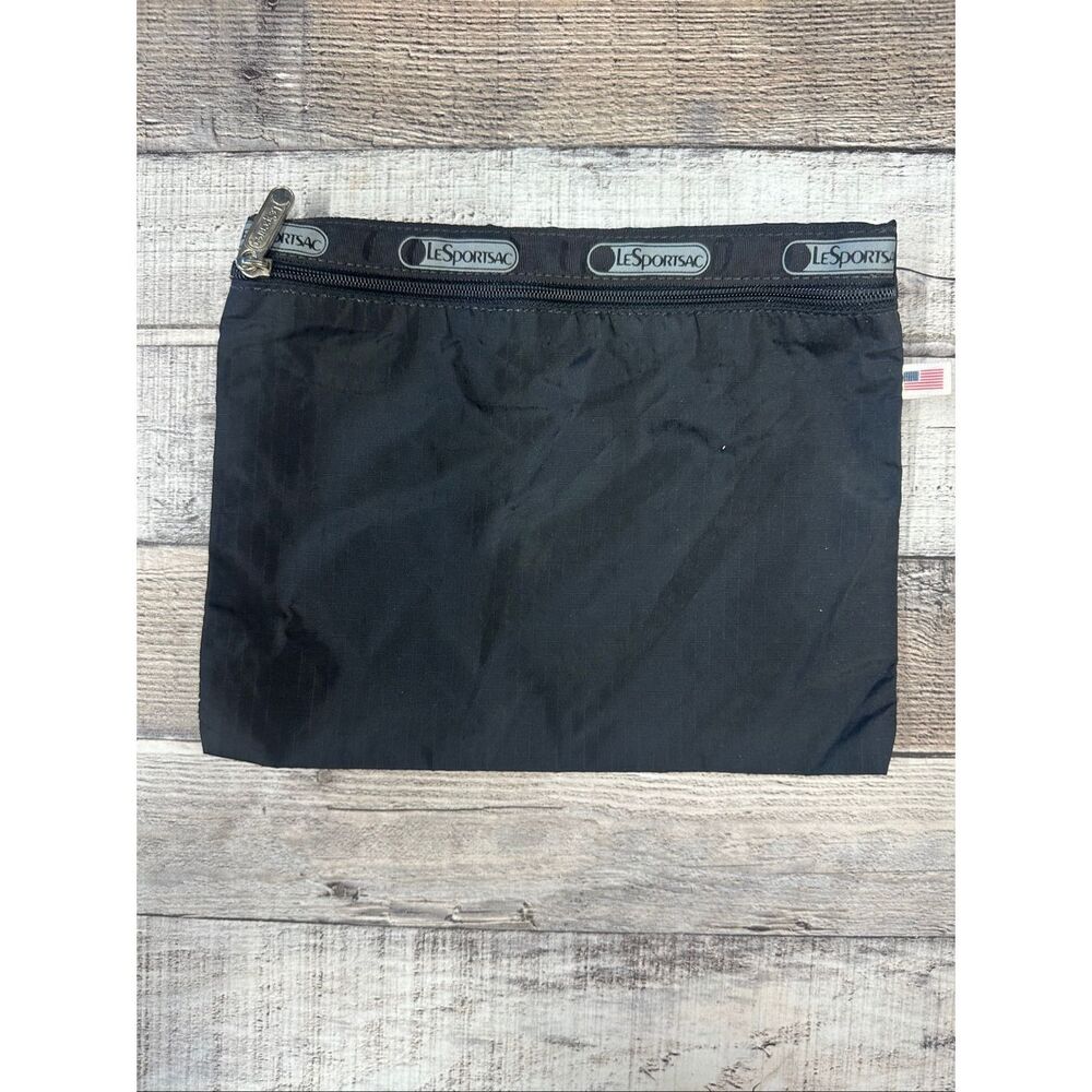 LeSportsac Small Black Nylon Zipper Pouch Makeup Cosmetic Bag School Pencil Pen